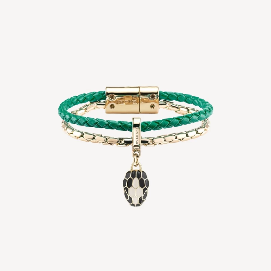 BVLGARI Serpenti Forever Green Leather Bracelet for Women | Luxury Snake Design