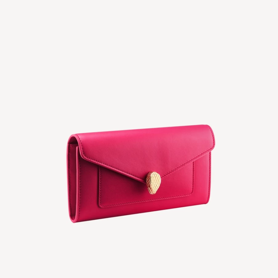 BVLGARI Serpenti Forever Large Pink Wallet for Women | Luxury Leather Wristlet Clutch