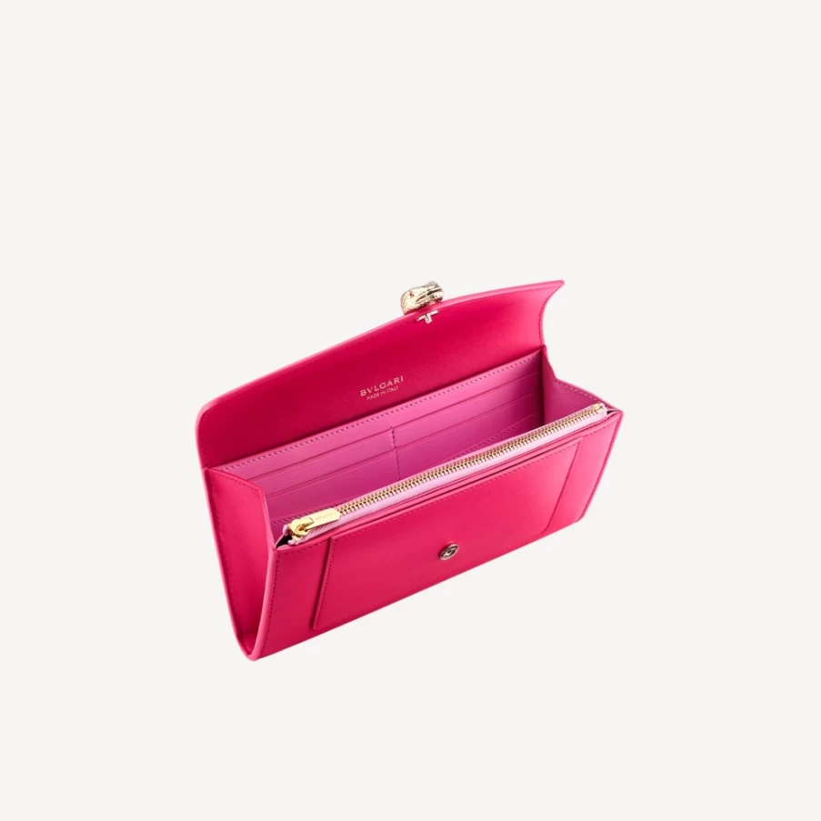 BVLGARI Serpenti Forever Large Pink Wallet for Women | Luxury Leather Wristlet Clutch