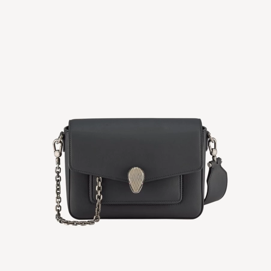 BVLGARI Serpenti Forever Black Crossbody Bag for Women | Luxury Leather Handbag