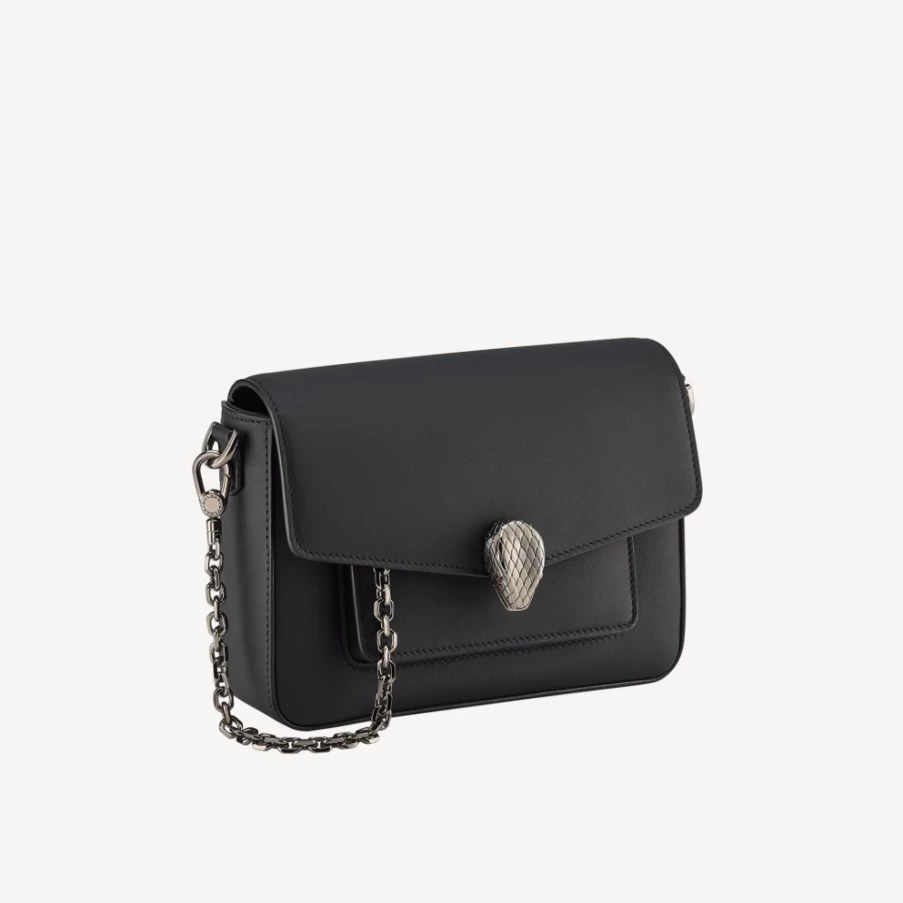 BVLGARI Serpenti Forever Black Crossbody Bag for Women | Luxury Leather Handbag