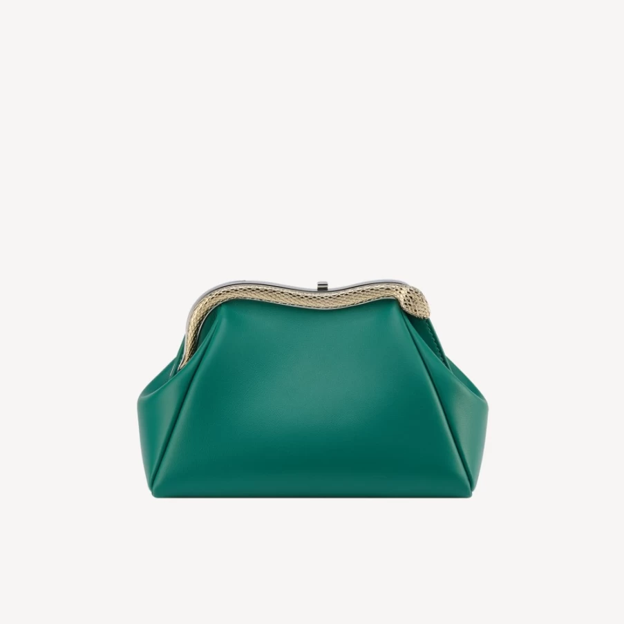 BVLGARI Women's Green Serpentine Pouch Luxury Handbag