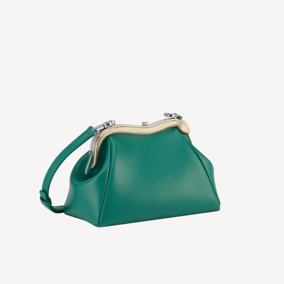BVLGARI Women's Green Serpentine Pouch Luxury Handbag