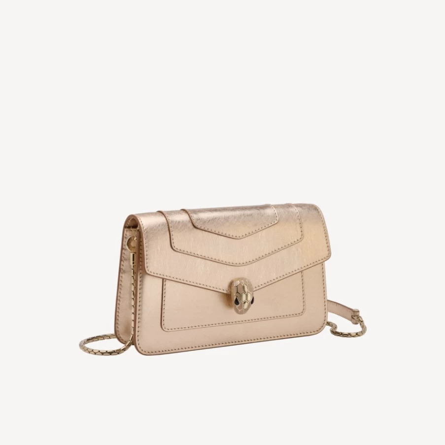 BVLGARI Serpenti Forever Light Gold Chain Wallet for Women | Luxury Designer Crossbody Bag