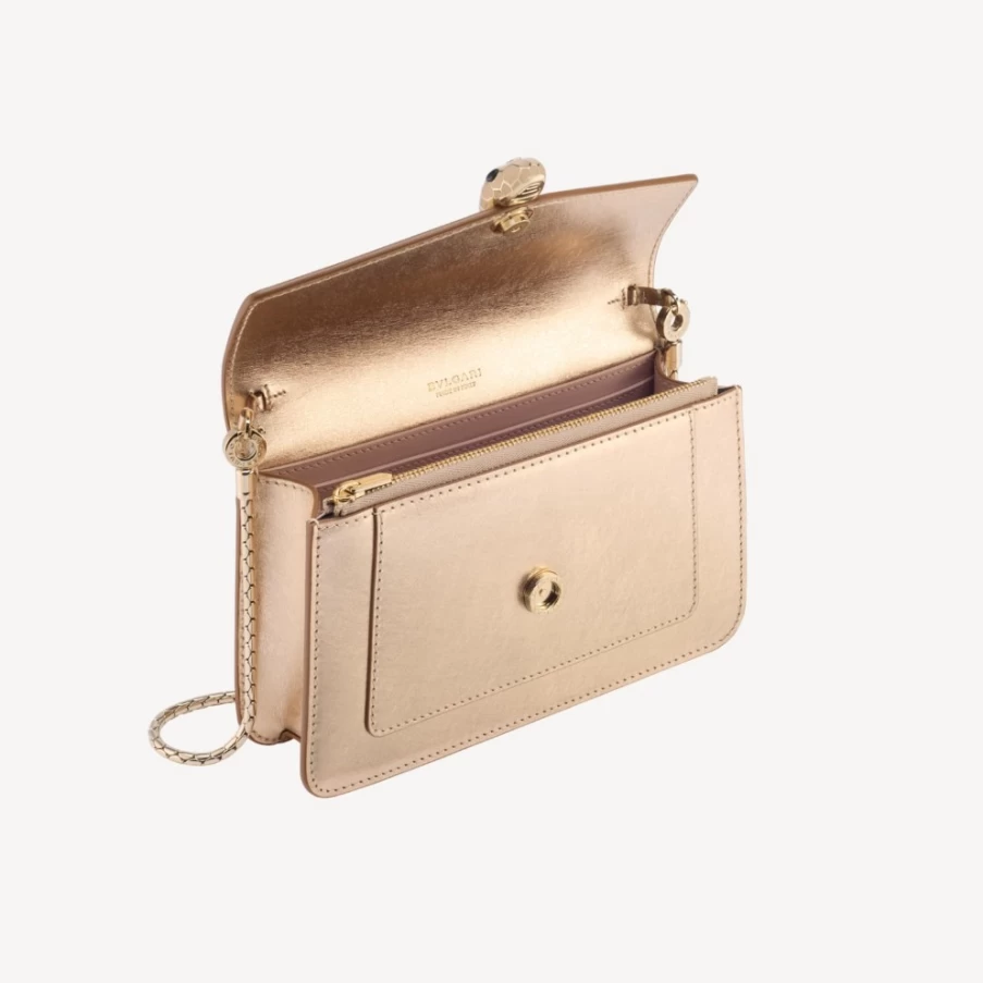 BVLGARI Serpenti Forever Light Gold Chain Wallet for Women | Luxury Designer Crossbody Bag
