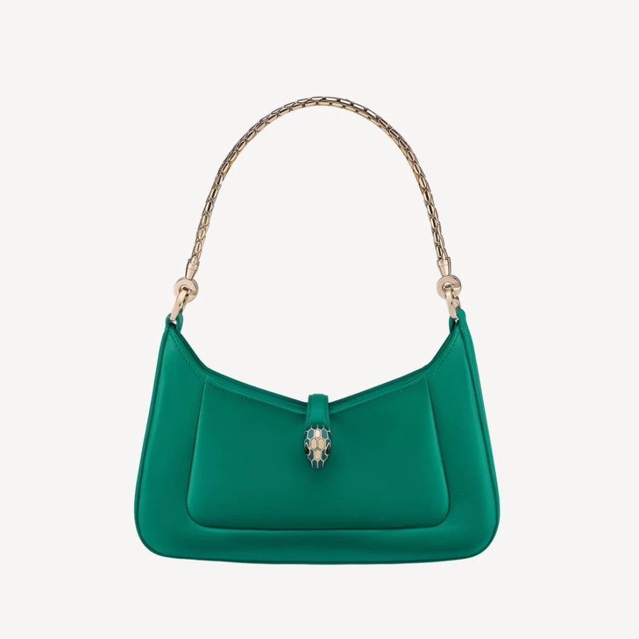 BVLGARI Serpenti Baia Green Shoulder Bag for Women | Luxury Designer Handbag