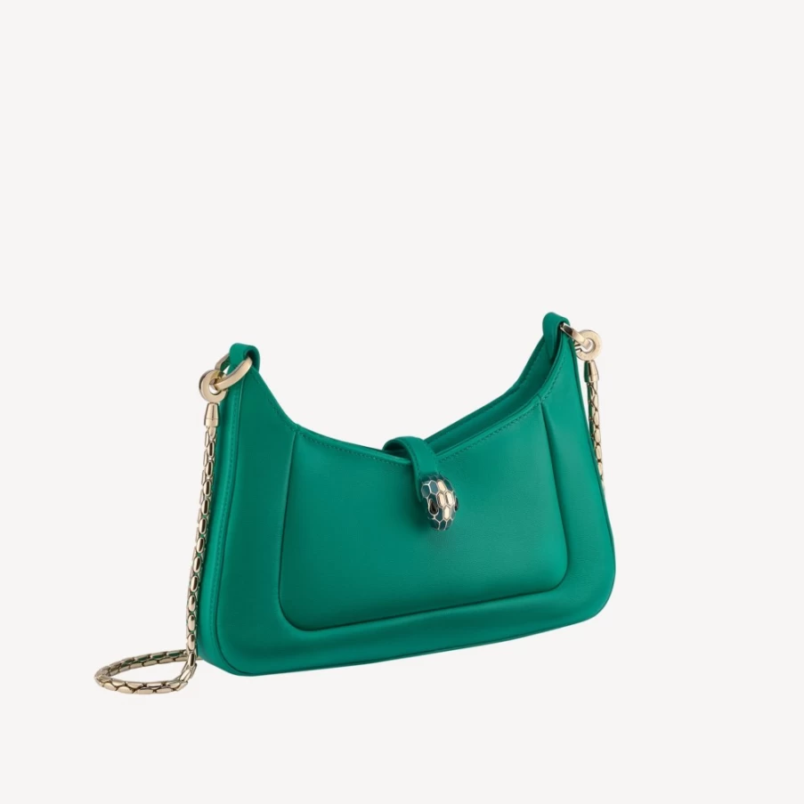 BVLGARI Serpenti Baia Green Shoulder Bag for Women | Luxury Designer Handbag