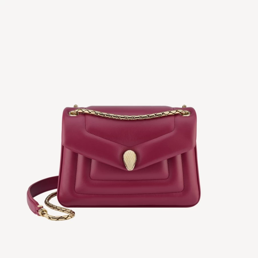 BVLGARI Serpenti Reverse Red Shoulder Bag for Women | Luxury Designer Handbag