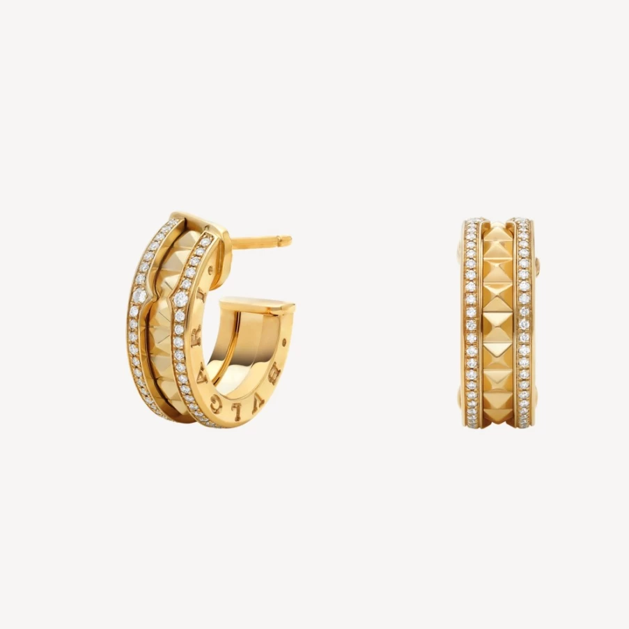 BVLGARI B.Zero1 18K Gold Diamond Hoop Earrings | Luxury Italian Jewelry