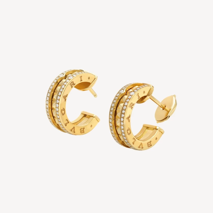 BVLGARI B.Zero1 18K Gold Diamond Hoop Earrings | Luxury Italian Jewelry