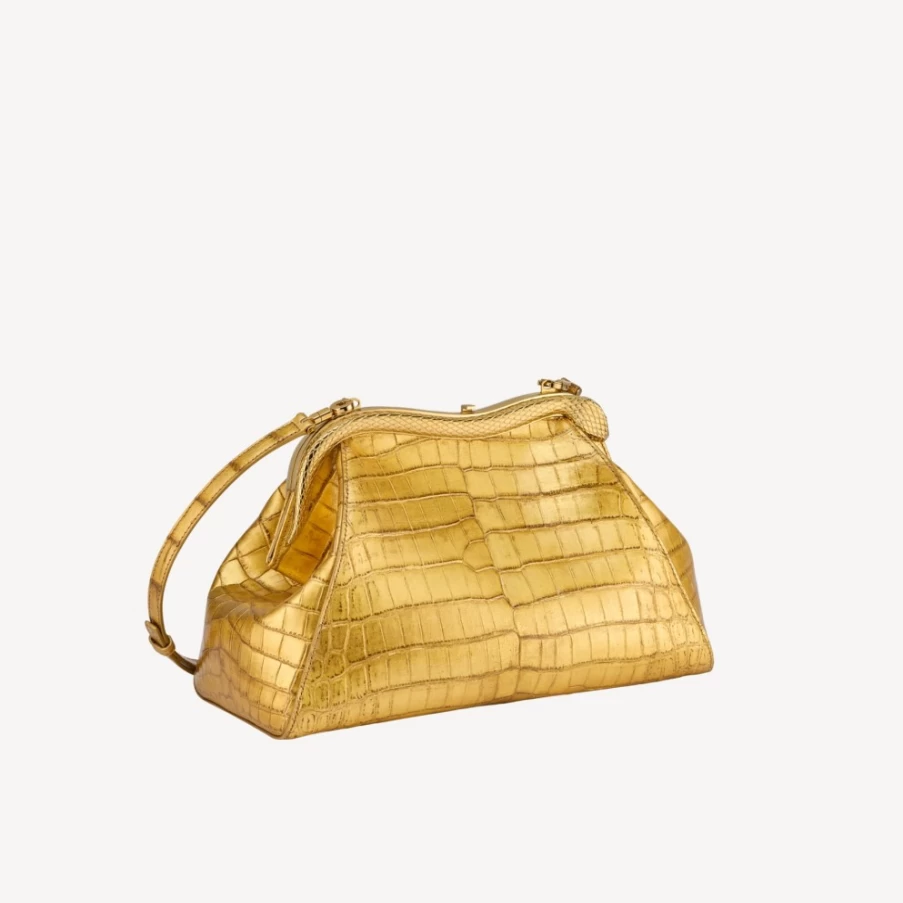 BVLGARI Women's Gold Serpentine Pouch Luxury Clutch Bag