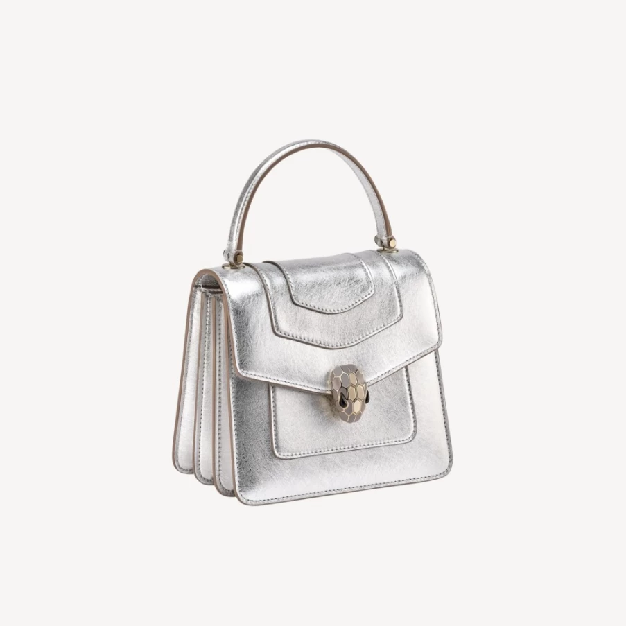 BVLGARI Serpenti Forever Top Handle Bag in Silver for Women | Luxury Designer Handbag