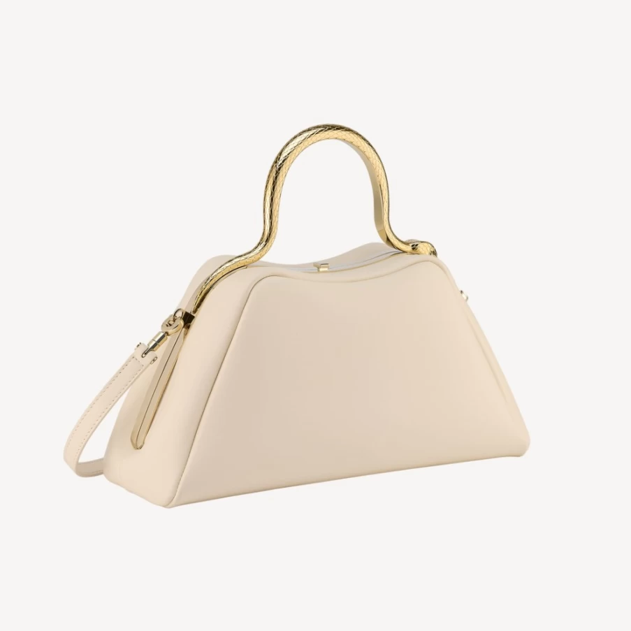 BVLGARI Serpentine Ivory Top Handle Bag for Women - Luxury Leather Handbag