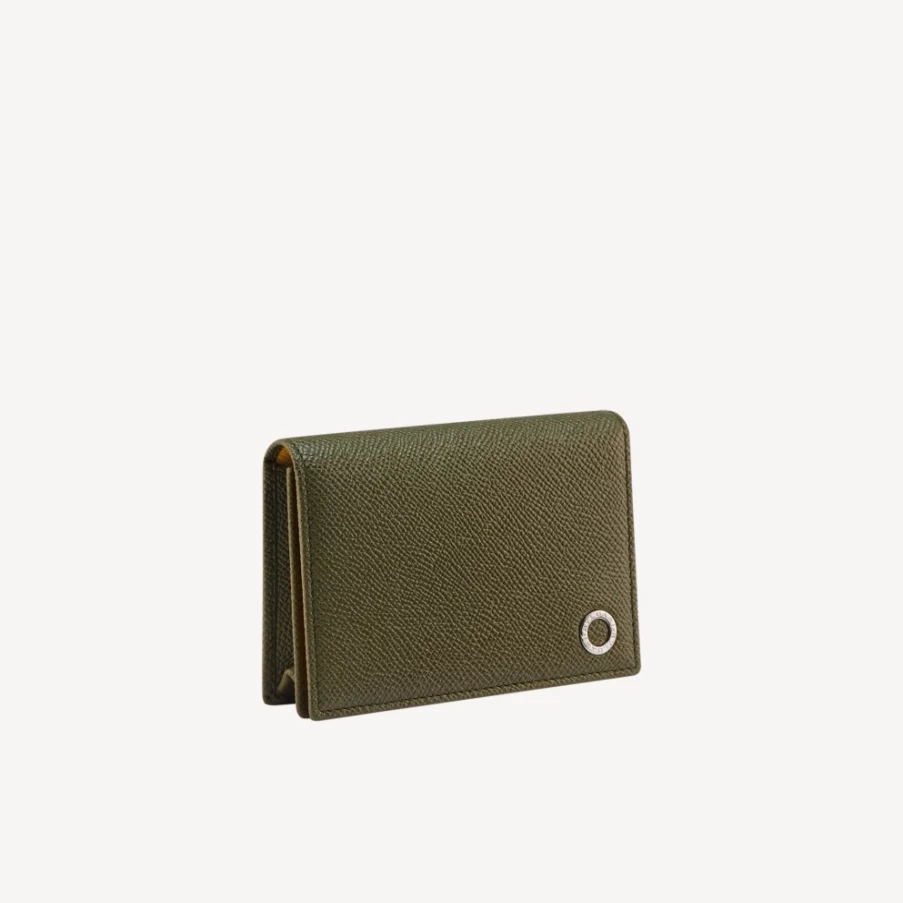BVLGARI Bvlgari Man Green Leather Business Card Holder for Men
