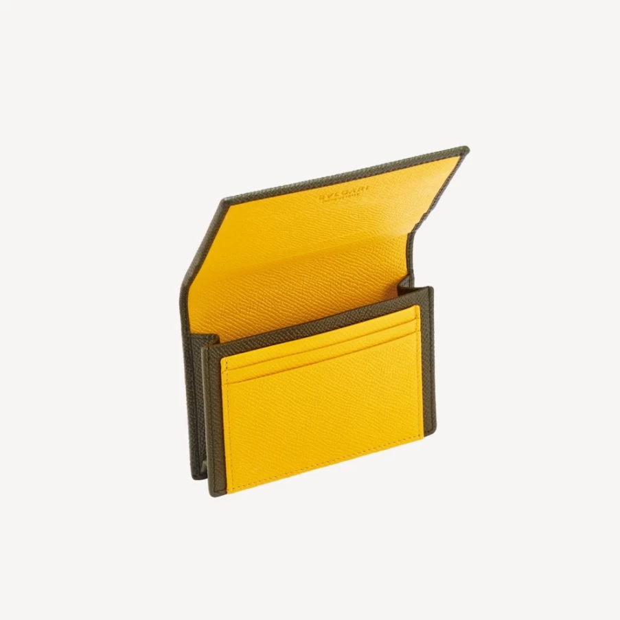 BVLGARI Bvlgari Man Green Leather Business Card Holder for Men