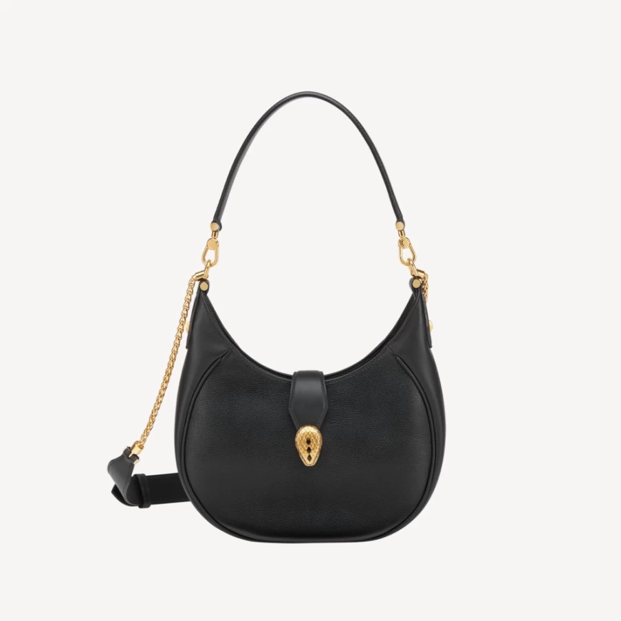 BVLGARI Serpenti Ellipse Black Leather Shoulder Bag for Women