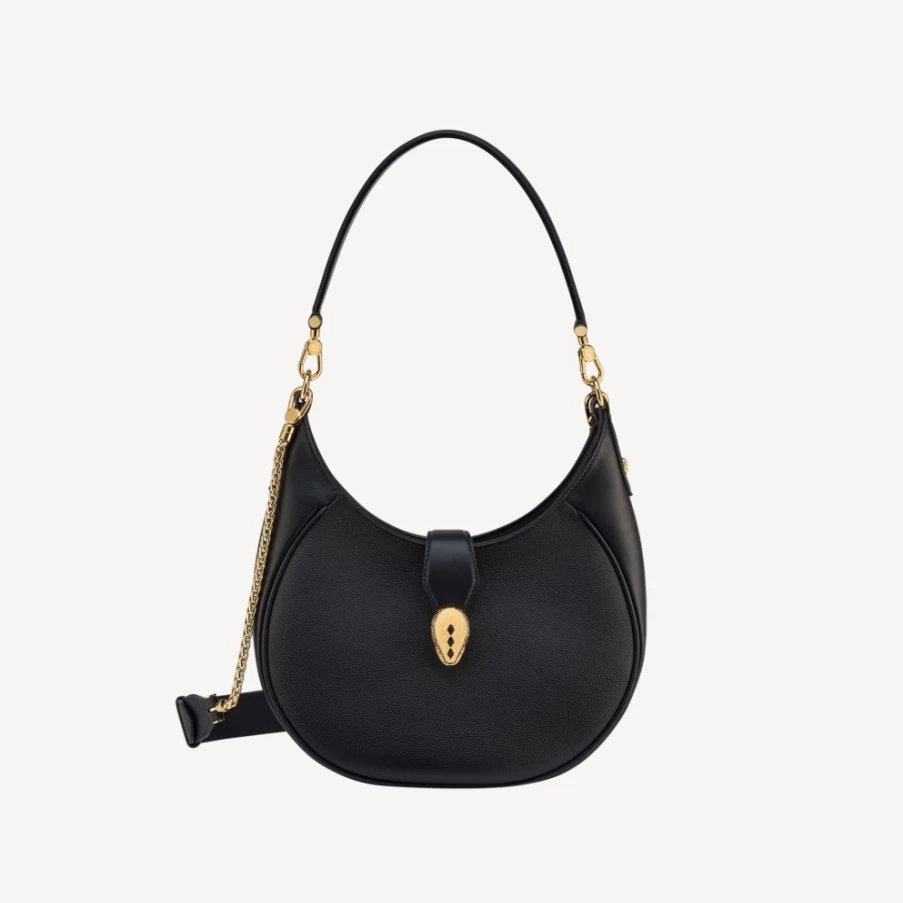 BVLGARI Serpenti Ellipse Black Leather Shoulder Bag for Women
