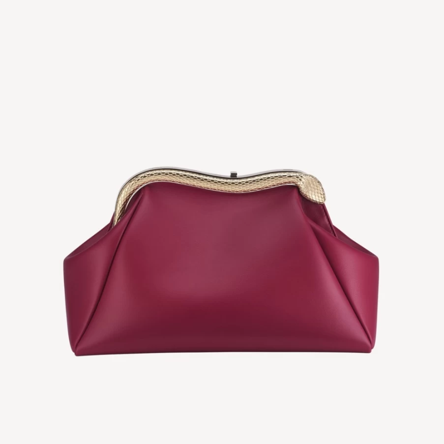BVLGARI Women's Red Serpentine Pouch Luxury Crossbody Bag