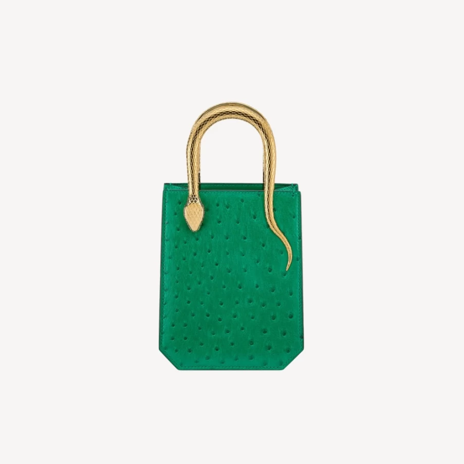 BVLGARI Serpentine Mini Tote Bag for Women in Green | Luxurious Leather Handbag