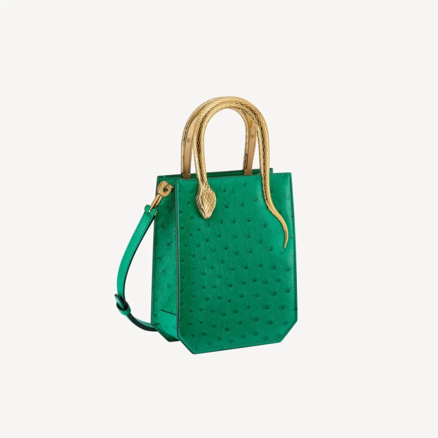 BVLGARI Serpentine Mini Tote Bag for Women in Green | Luxurious Leather Handbag