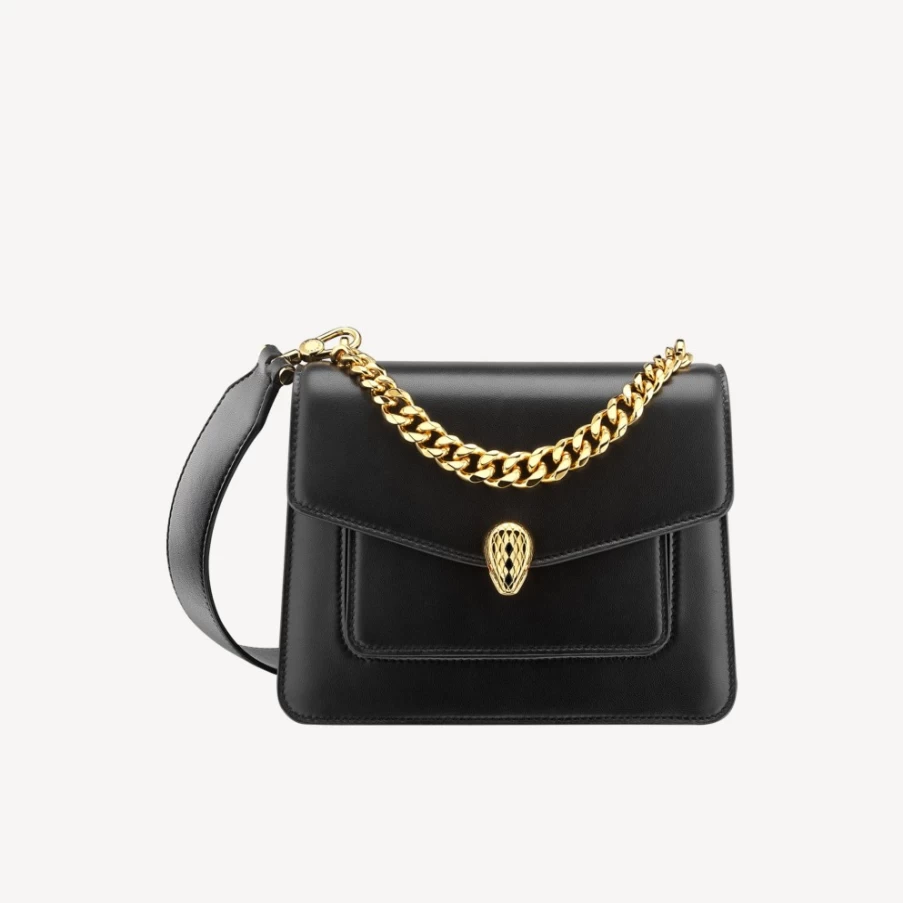 BVLGARI Serpenti Forever Black Crossbody Bag for Women | Luxury Leather Handbag