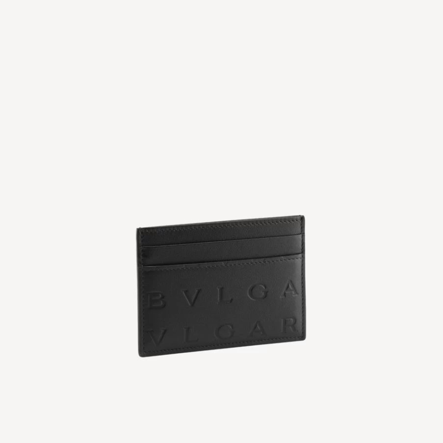 BVLGARI Black Leather Logo Infinitum Card Holder for Women