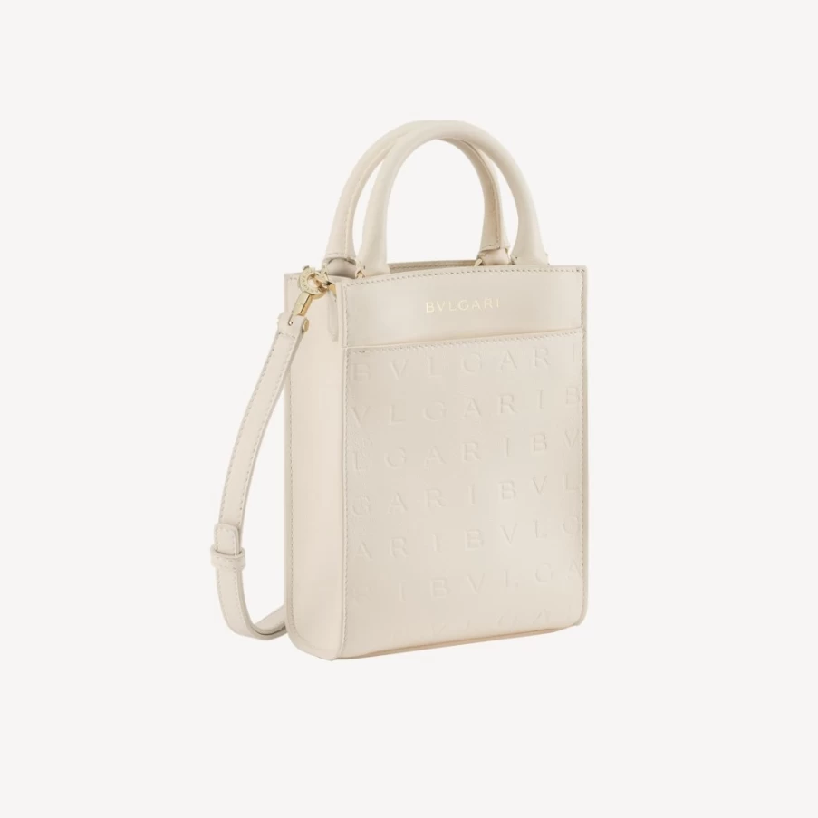 BVLGARI Ivory Logo Infinitum Mini Tote Bag for Women