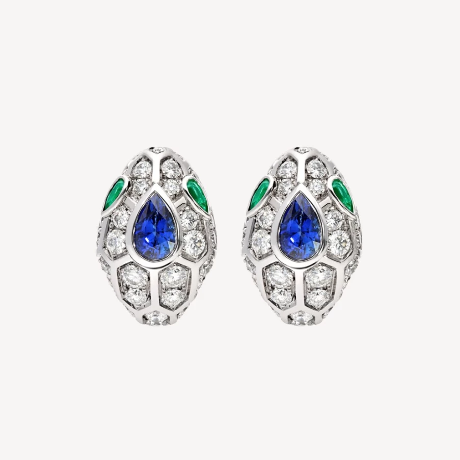 BVLGARI Serpenti Blue Green Gemstone Earrings | Luxury Snake Design Jewelry