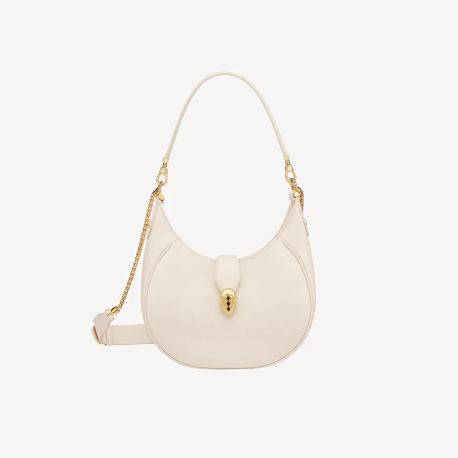 BVLGARI Serpenti Ellipse Ivory Shoulder Bag for Women | Luxury Designer Handbag