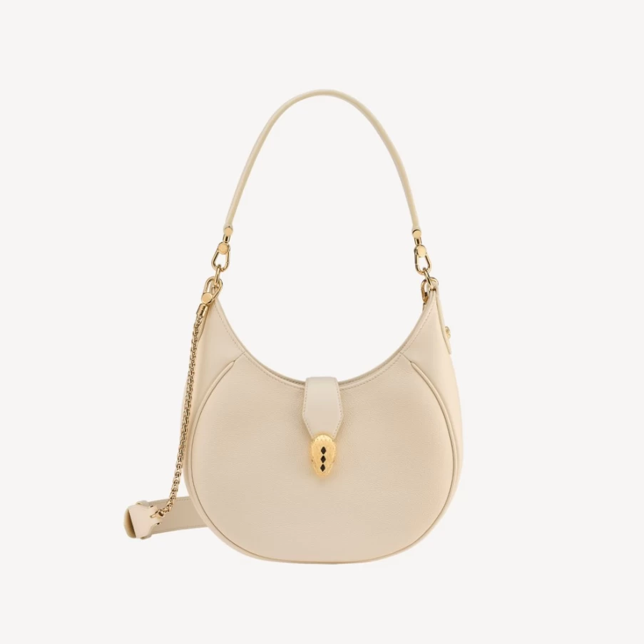 BVLGARI Serpenti Ellipse Ivory Shoulder Bag for Women | Luxury Designer Handbag