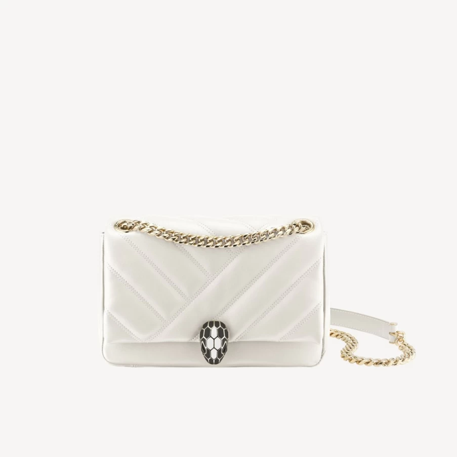 BVLGARI Serpenti Cabochon White Shoulder Bag for Women | Luxury Designer Handbag