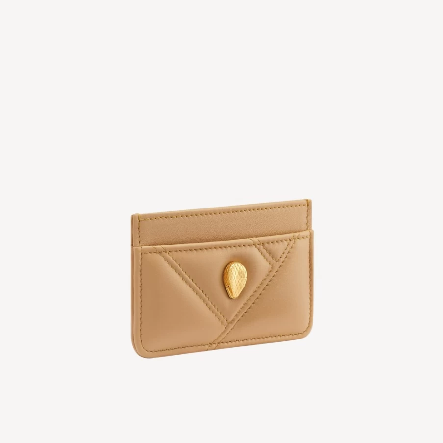 BVLGARI Serpenti Cabochon Brown Leather Card Holder for Women