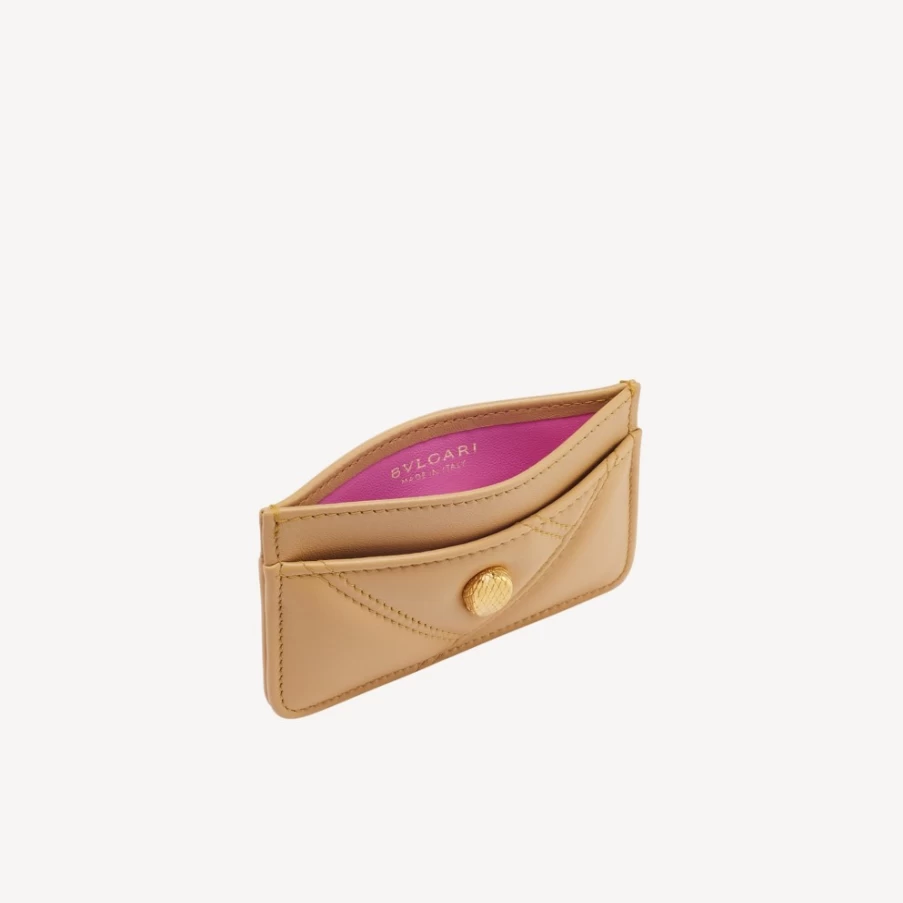 BVLGARI Serpenti Cabochon Brown Leather Card Holder for Women