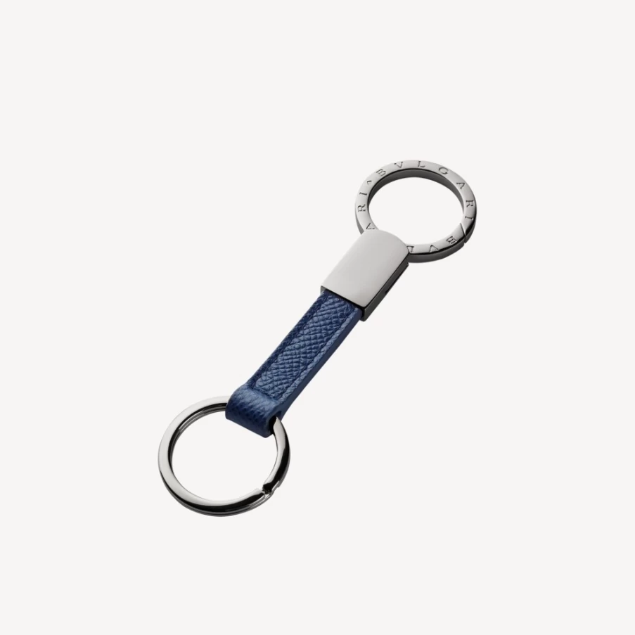 BVLGARI Man Blue Leather Keyring – Luxury Italian Key Chain for Men
