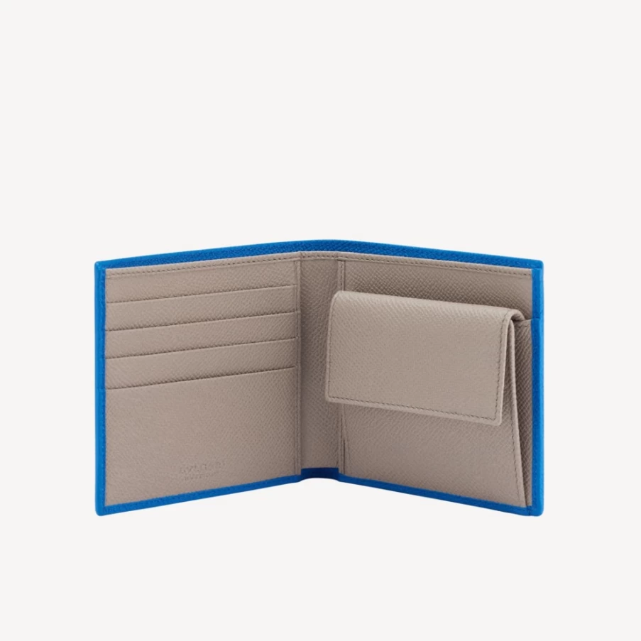 BVLGARI Man Blue Bifold Leather Wallet for Men | Luxury Designer Billfold