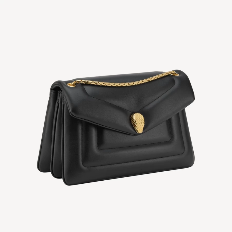 BVLGARI Serpenti Black Leather Reverse Shoulder Bag for Women