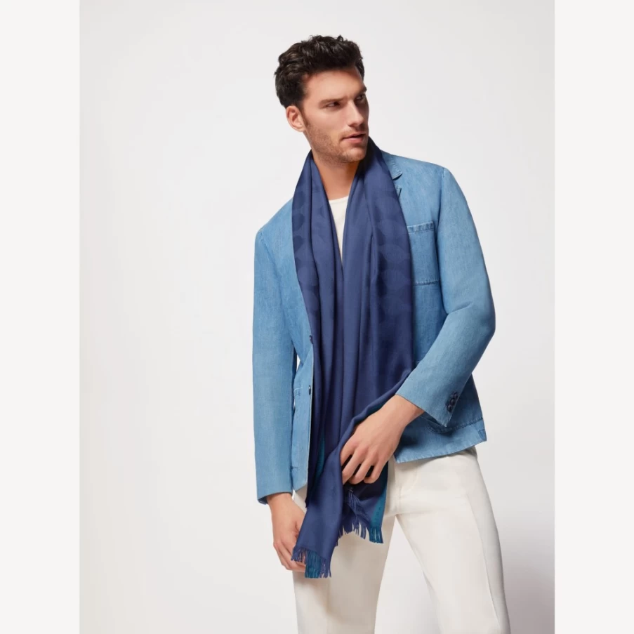 BVLGARI Men's Blue Heritage Stole - Luxury Cashmere Scarf for Men