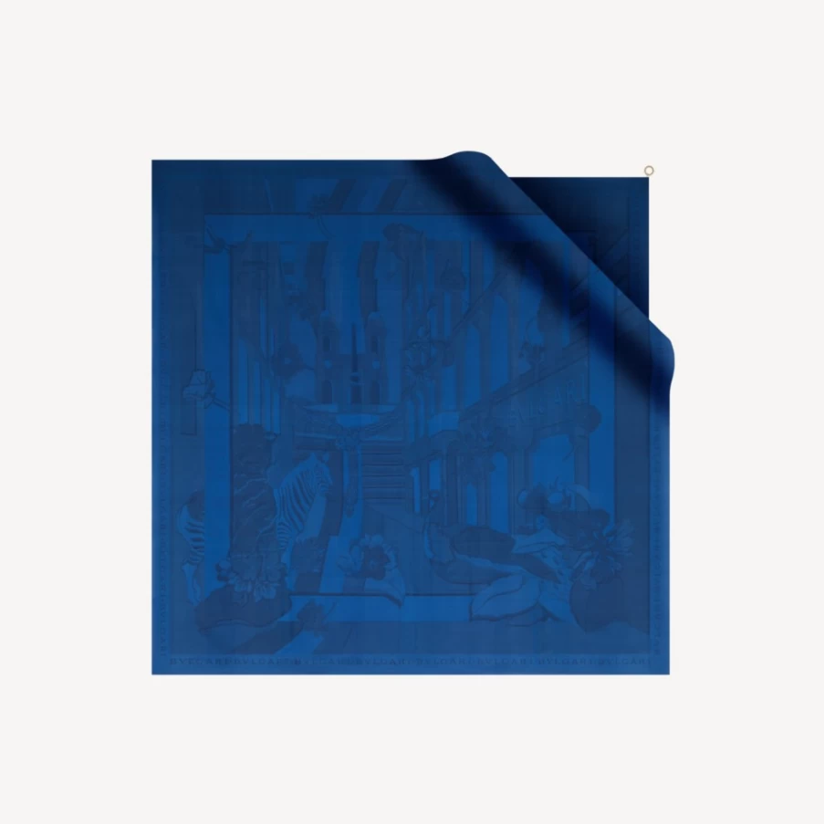 BVLGARI Heritage Blue Silk Scarf for Women - Luxury Italian Fashion Accessory