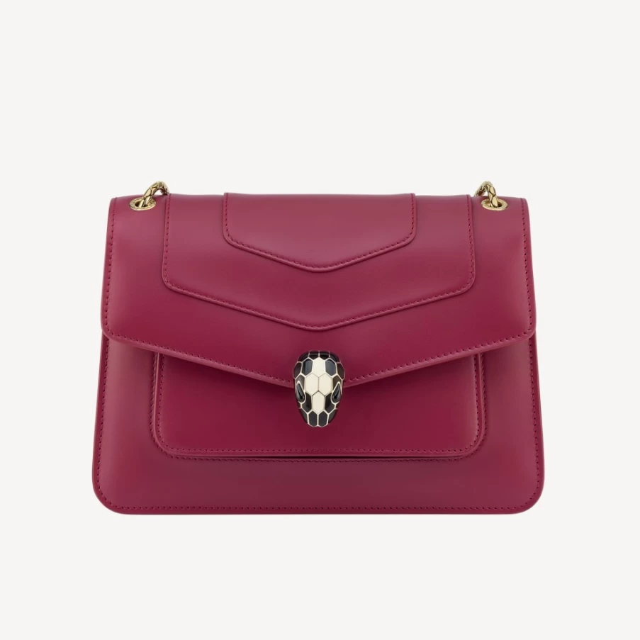 BVLGARI Serpenti Forever Red Leather Shoulder Bag for Women