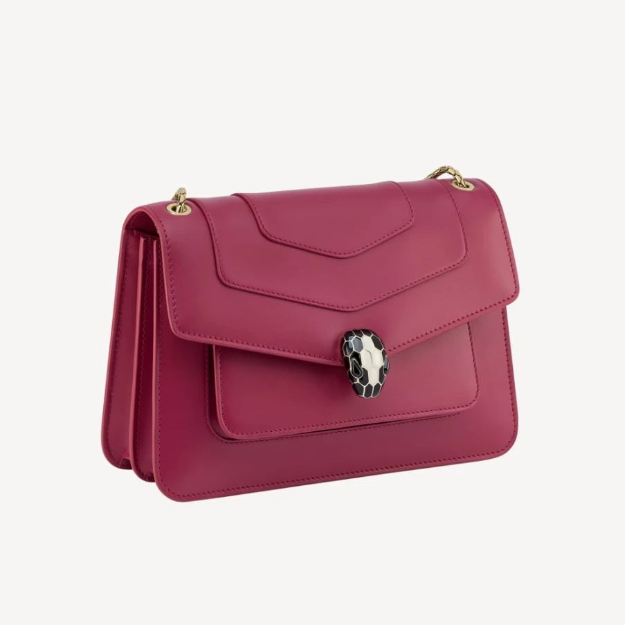 BVLGARI Serpenti Forever Red Leather Shoulder Bag for Women