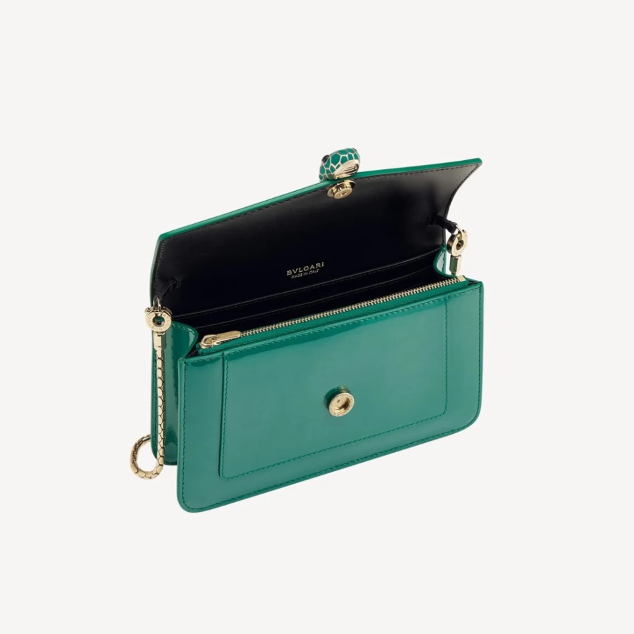BVLGARI Serpenti Forever Green Chain Wallet for Women | Luxury Leather Crossbody Bag