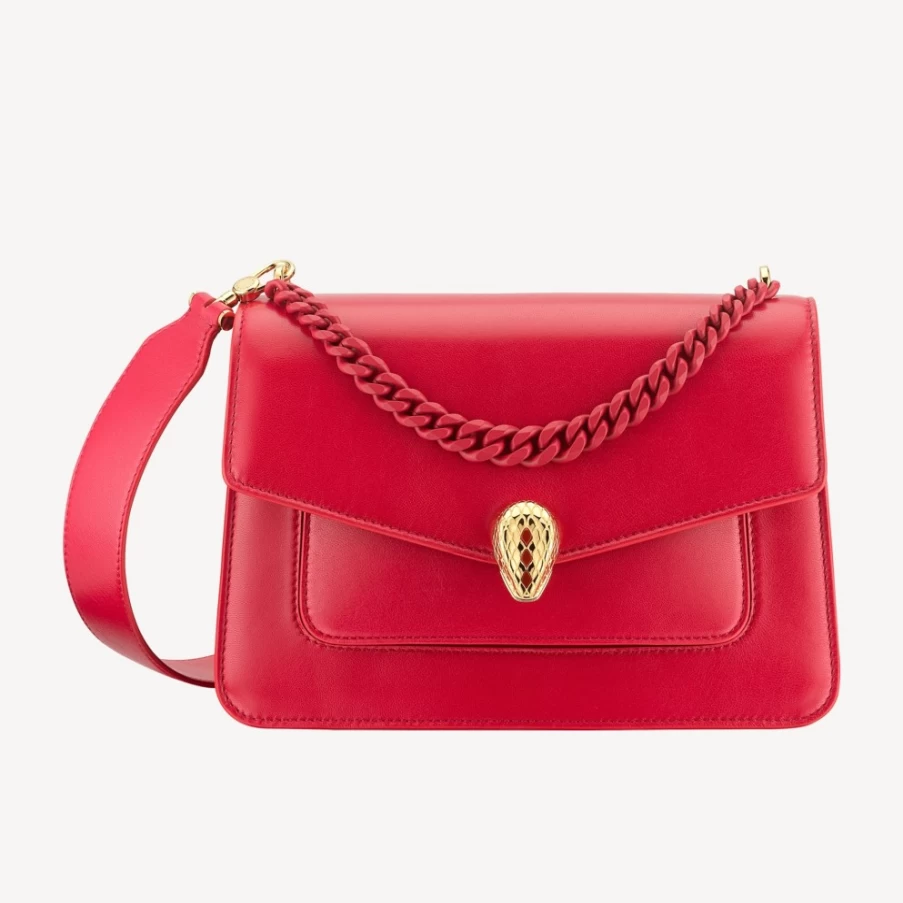 BVLGARI Serpenti Forever Red Crossbody Bag for Women | Luxury Leather Handbag