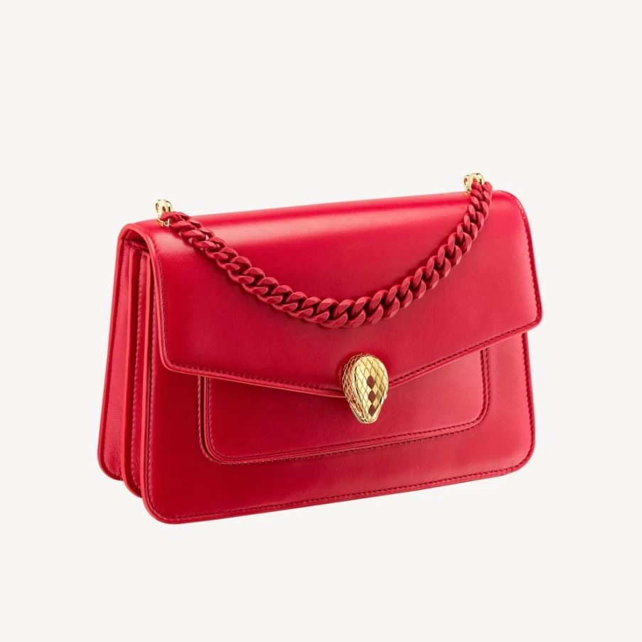 BVLGARI Serpenti Forever Red Crossbody Bag for Women | Luxury Leather Handbag