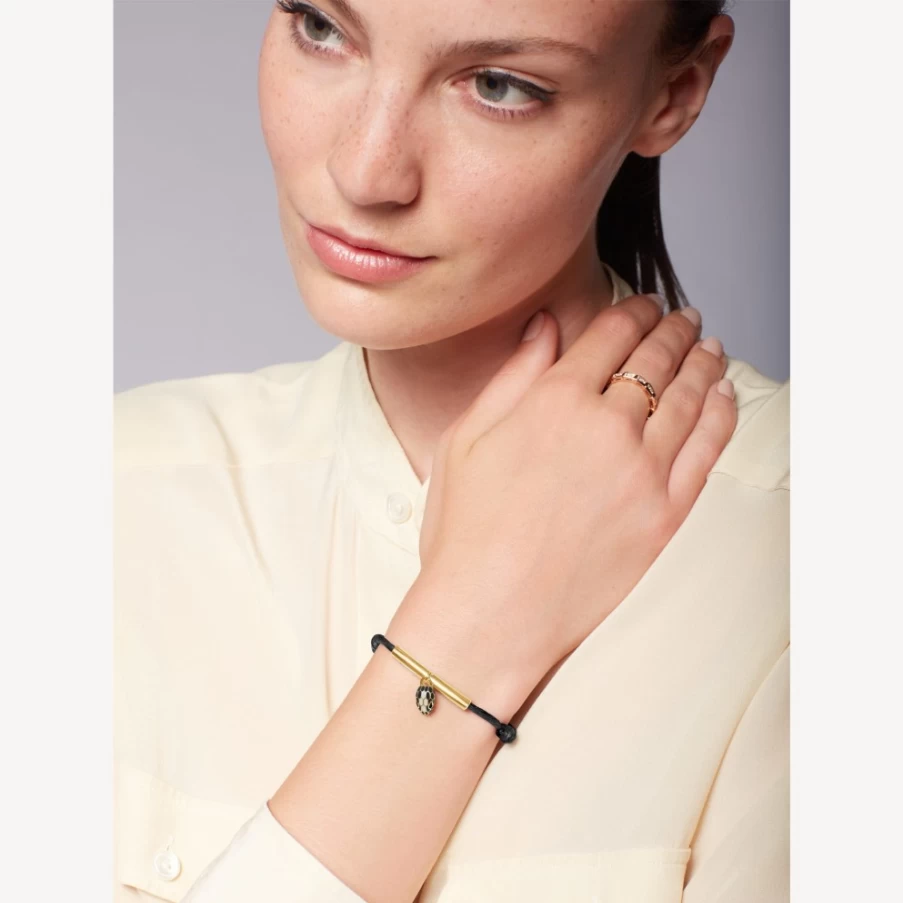 BVLGARI Serpenti Forever Black Leather Bracelet for Women