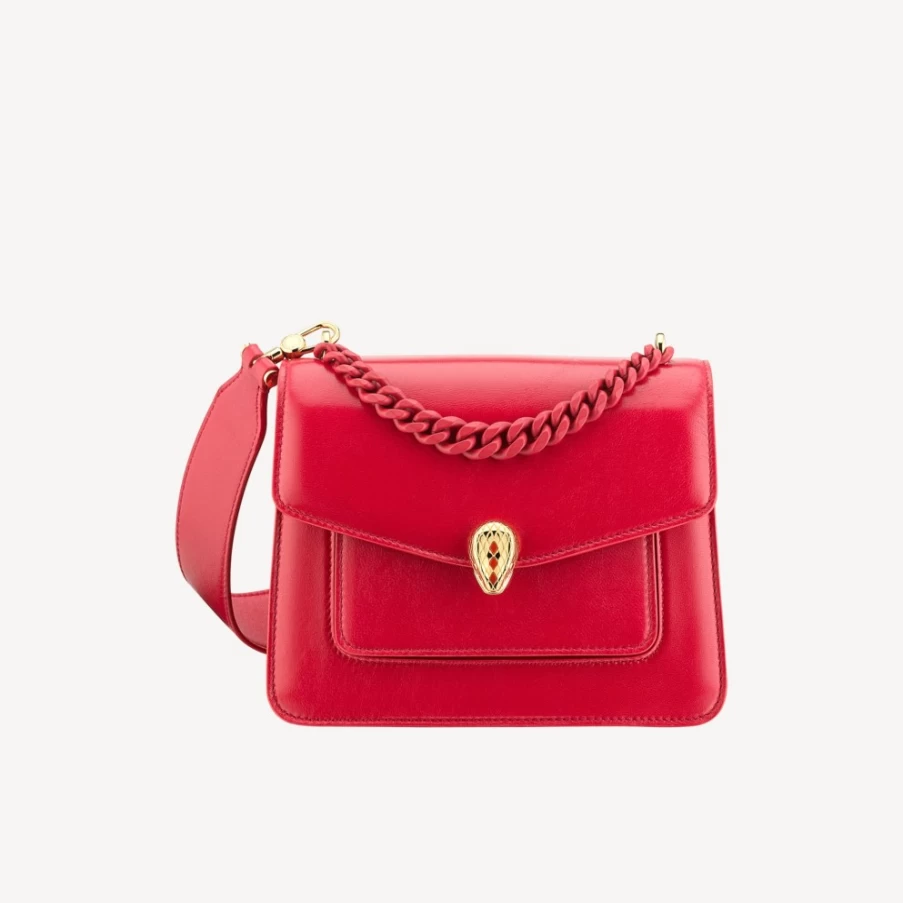 BVLGARI Serpenti Forever Red Crossbody Bag for Women | Luxury Leather Handbag