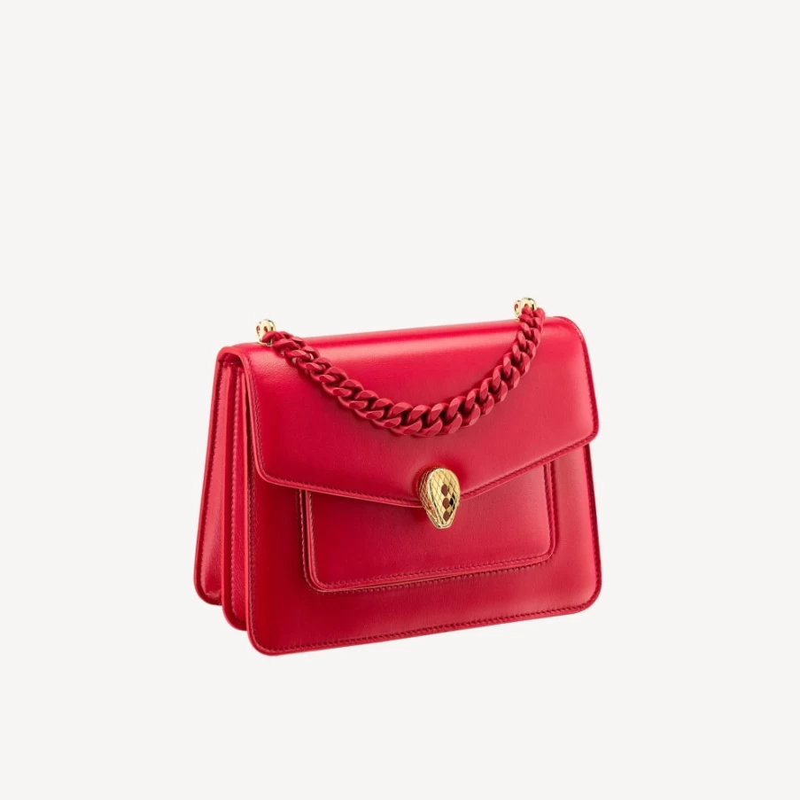 BVLGARI Serpenti Forever Red Crossbody Bag for Women | Luxury Leather Handbag