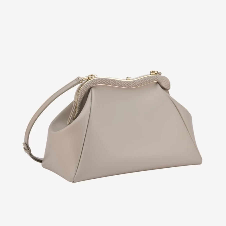 BVLGARI Women's Grey Serpentine Pouch Luxury Handbag