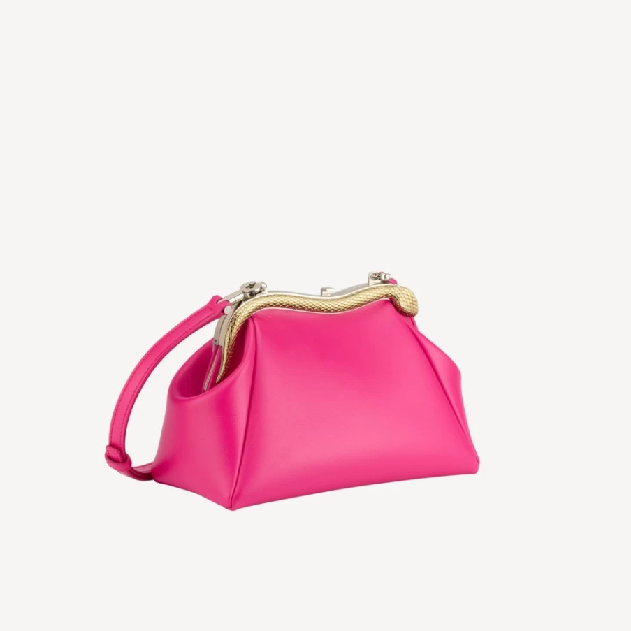 BVLGARI Serpentine Pink Leather Pouch for Women | Luxury Crossbody Bag