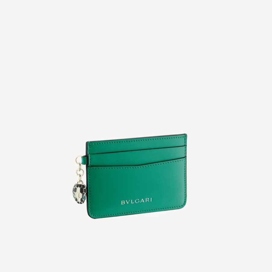 BVLGARI Serpenti Forever Green Leather Card Holder for Women