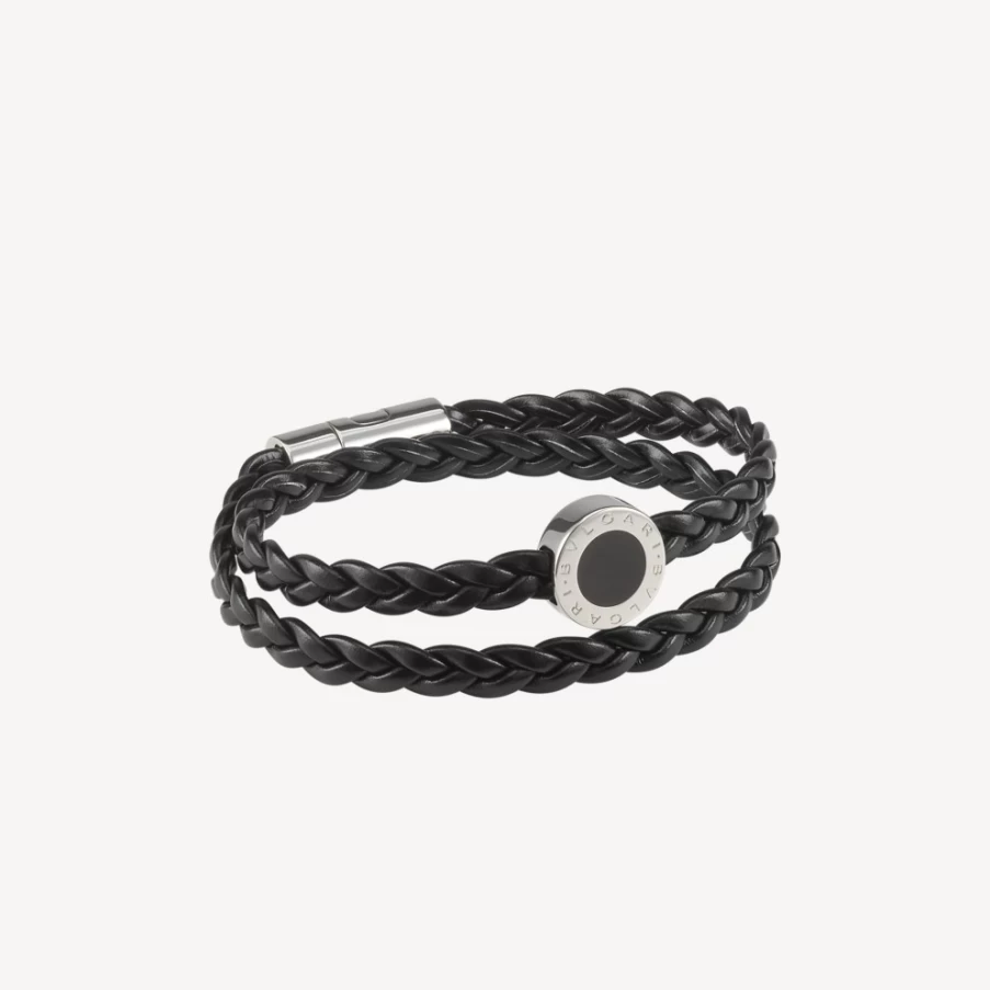 BVLGARI Bvlgari Man Black Leather Bracelet for Men